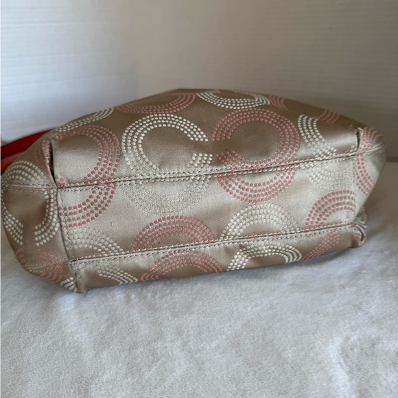 Coach Ashley Dotted Op Art Hippie Beige And Coral Shoulder Crossbody Bag #F20088 - Picture 13 of 16